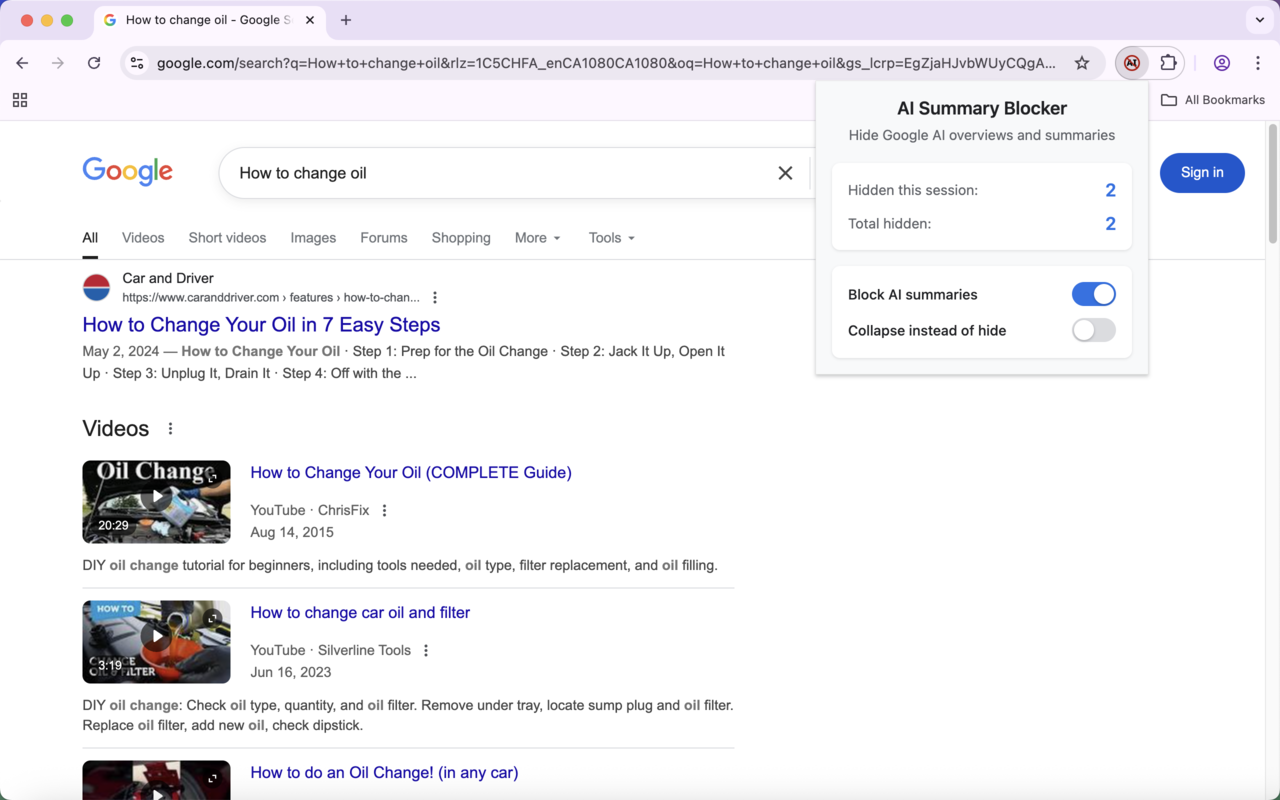 Hide or Collapse Google AI Overviews
